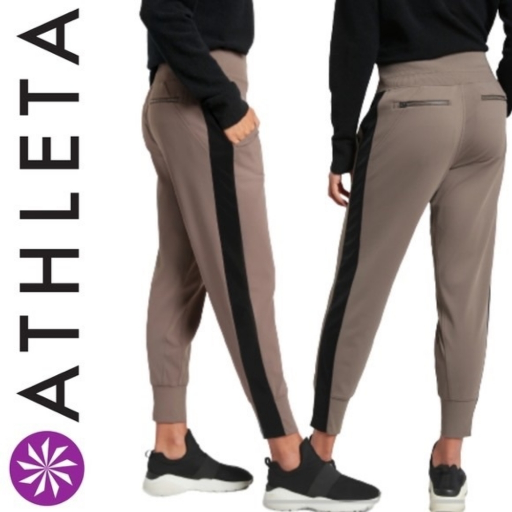 Athleta Venice Velvet Stripe Jogger Pant Black & Tan- XS